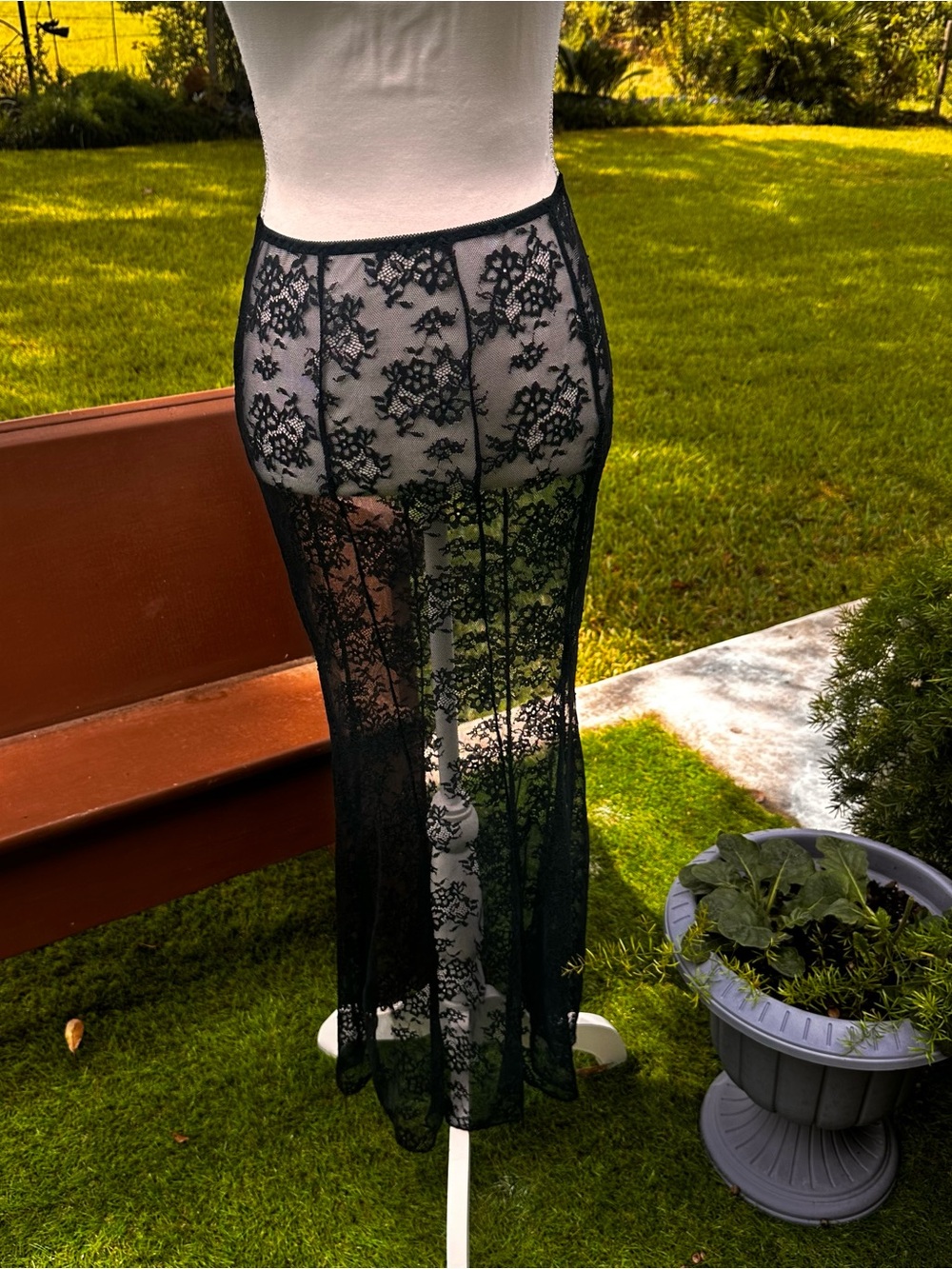 Sheer Black Lace Maxi Skirt
